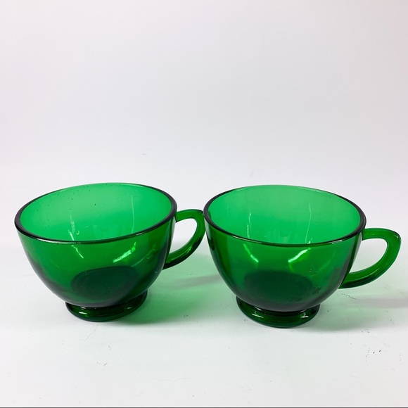 Vintage Forest Green Clear Footed Coffee Tea Punch Cups
